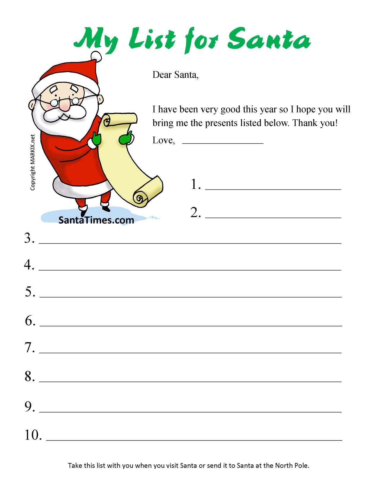 Print Your Christmas Wish List for Santa